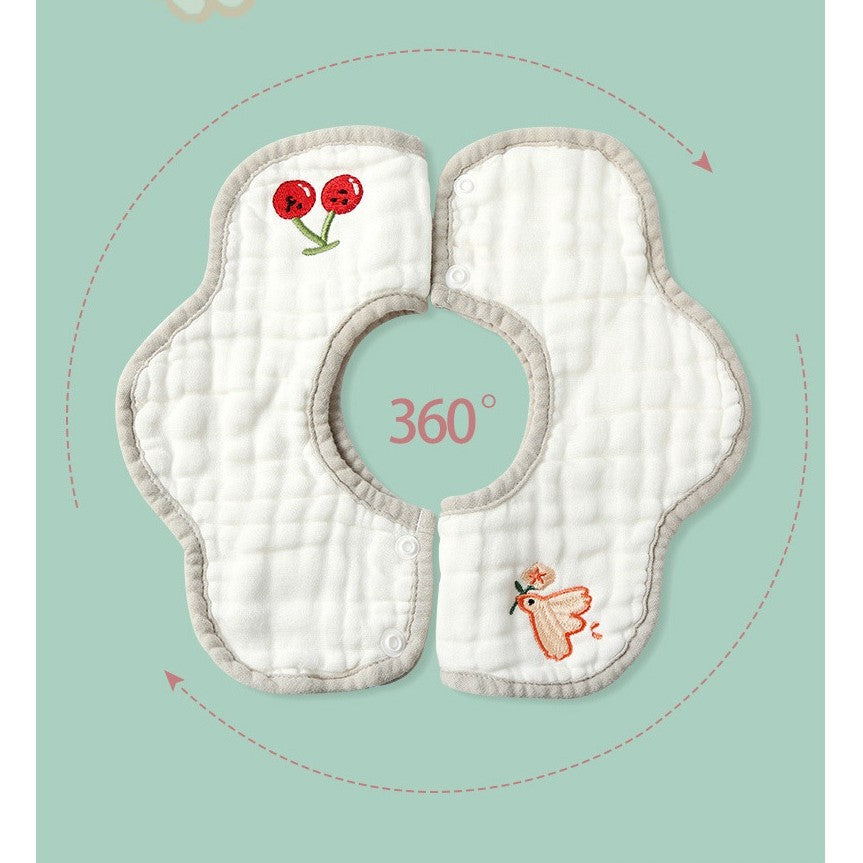 Baveta Tip Floare, Vivimall, din Bumbac, pentru Copii 0-12 Luni, Rezistenta la apa, 8 Straturi, Model Tricotat cu Cirese, 26 x 29 cm, Alb - vivimall.ro