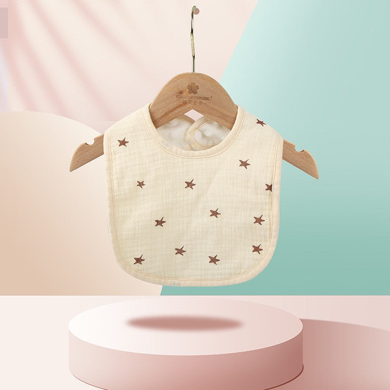 Baveta in Forma de U, Vivimall, din Bumbac, pentru Copii 0-12 Luni, Rezistenta la Apa, cu Capse, Model cu Stelute, 21x30 cm, Crem - vivimall.ro