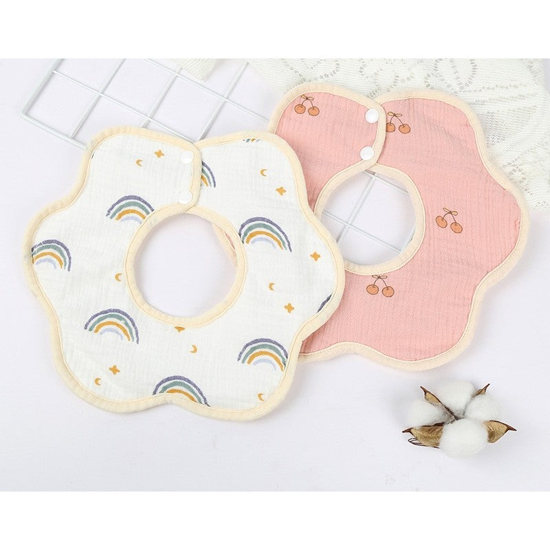 Baveta Tip Floare, Vivimall, din Bumbac, pentru Copii 0-12 Luni, Rezistenta la apa, cu Capse, Model Curcubeu, 26 x 29 cm, Alb - vivimall.ro