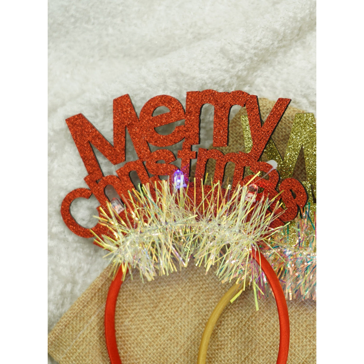 Bentita/cerc Mery Cristmas, culoare rosu cu sclipici, marime standard, Vivimall - vivimall.ro