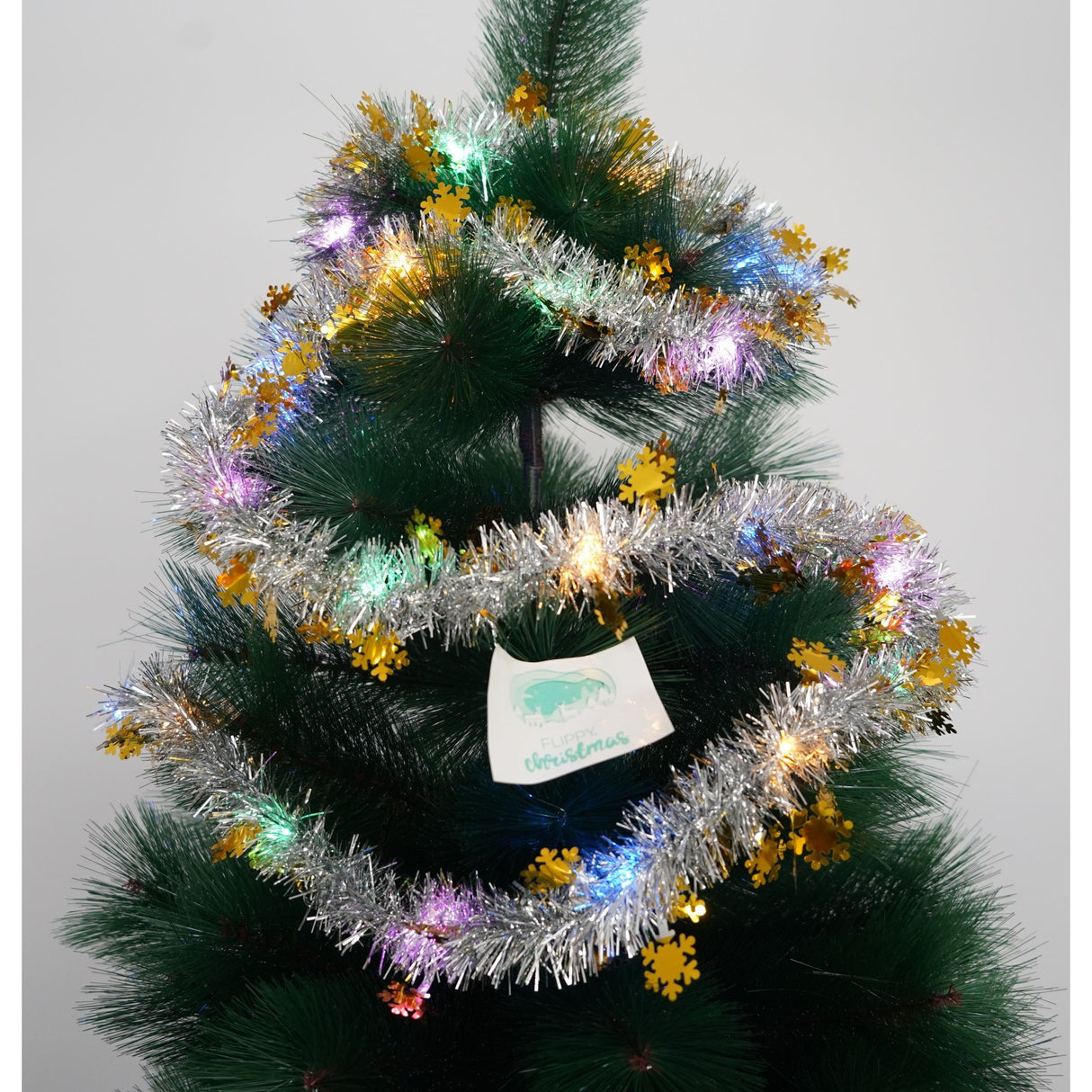 Beteala Craciun cu LED, Aurie, model cu fulgi de nea, 2 m x 5 cm, PVC, Sir, Artificiala, Vivimall - vivimall.ro