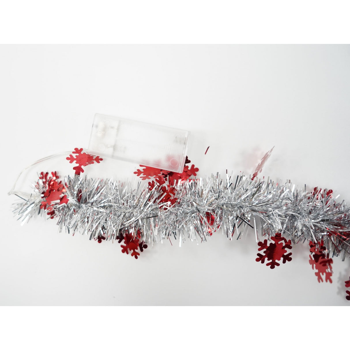 Beteala Craciun cu LED, Rosie, model cu fulgi de nea, 2 m x 5 cm, PVC, Sir, Artificiala, Vivimall - vivimall.ro