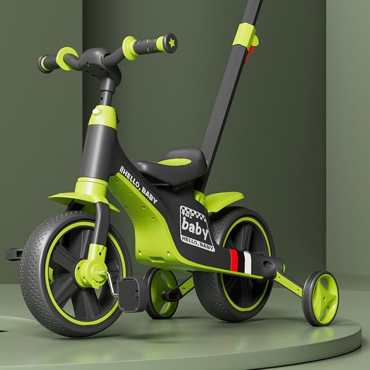 Bicicleta Multifunctionala pentru Copii, Flippy, 3 in 1 Bicicleta Troller Tricicleta, 2-6 ani, cu Roti Auxiliare, Ghidon si Scaun Reglabil, 93 x 78 x 43 cm, Negru Verde - vivimall.ro