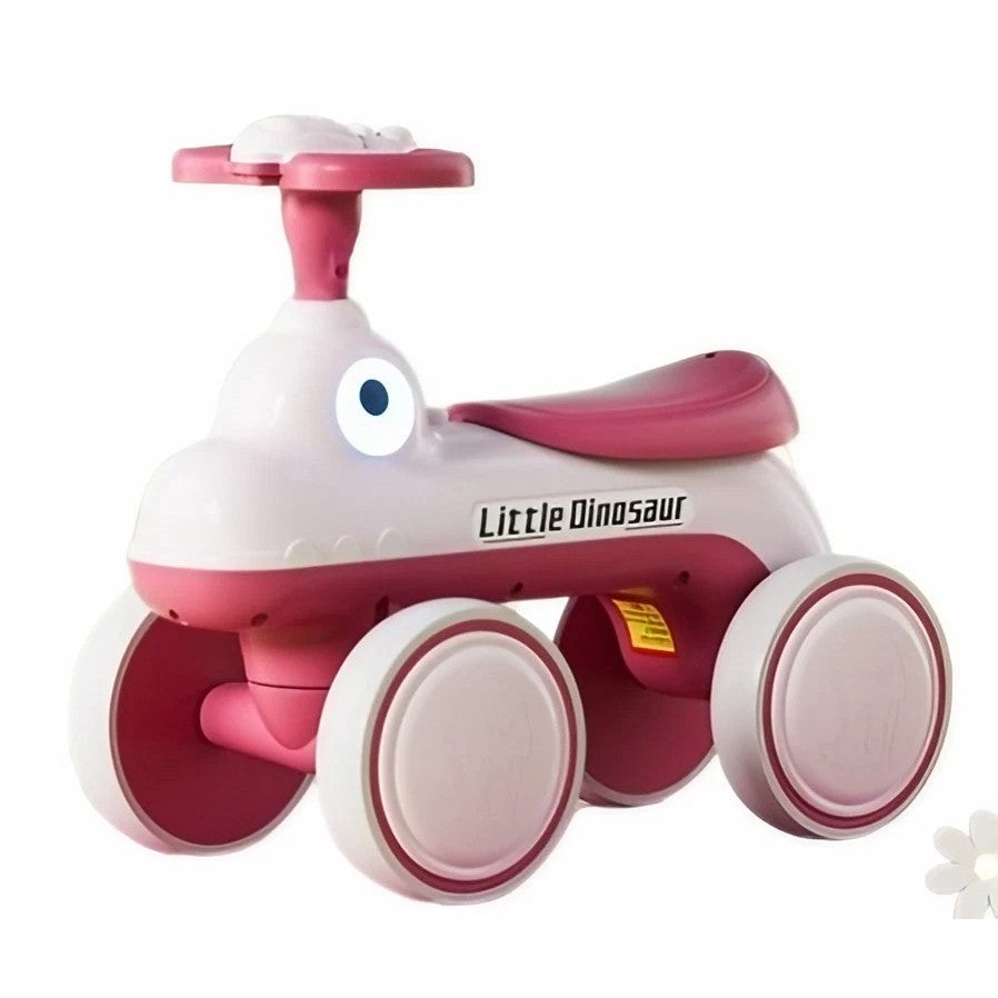 Bicicleta Pentru Copii, Vivimall, Fara Pedale, Cu Patru Roti, Din Plastic Rezistent, Fara BPA, Cu Muzica Si Lumini, Model Dinozaur, 50x27x40 Cm, Roz - vivimall.ro