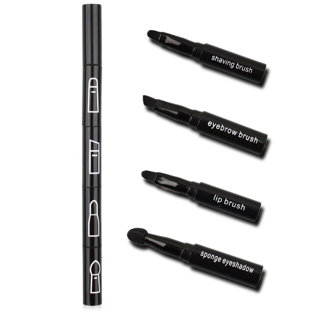 Set Pensule de Machiaj 4in1, Flippy, pentru Fard, Sprancene si Buze, 16 cm, din Plastic, Negru - vivimall.ro