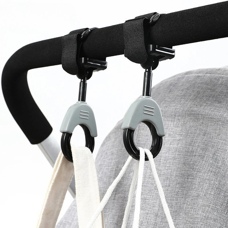 Set 2 Carlige pentru Carucior, Vivimall, din Plastic si Velcro, Sarcina Maxima 2 kg, Negru - vivimall.ro