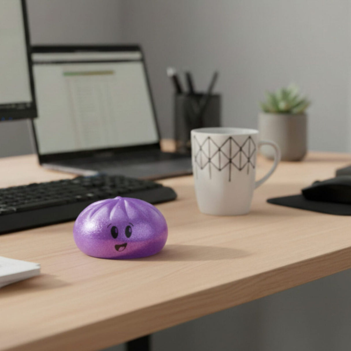 Ambalaj decorativ coșuleț aburi jucărie antistres Flippy Emoji Bun, vedere laterală