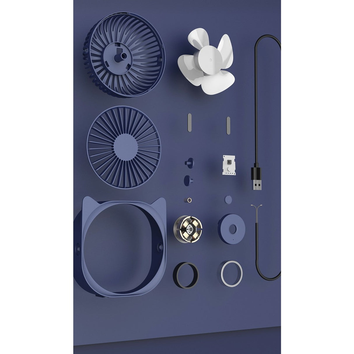 Mini ventilator pentru birou cu usb, Vivimall, rotire 360 grade, 3 viteze, 13.5 x 12,8 cm, Albastru - vivimall.ro