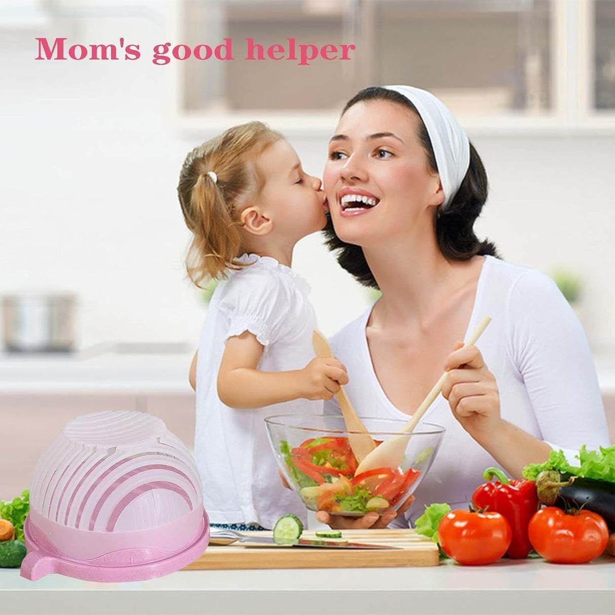 Bol Feliator pentru Salata, Vivimall, Castron Multifunctional pentru Legume si Fructe, pentru Spalat si Taiat Legumele, cu Scurgere si Tocator, Ergonomic, Protectie pentru Maini, 21x18.5x11.5 cm, Roz - vivimall.ro