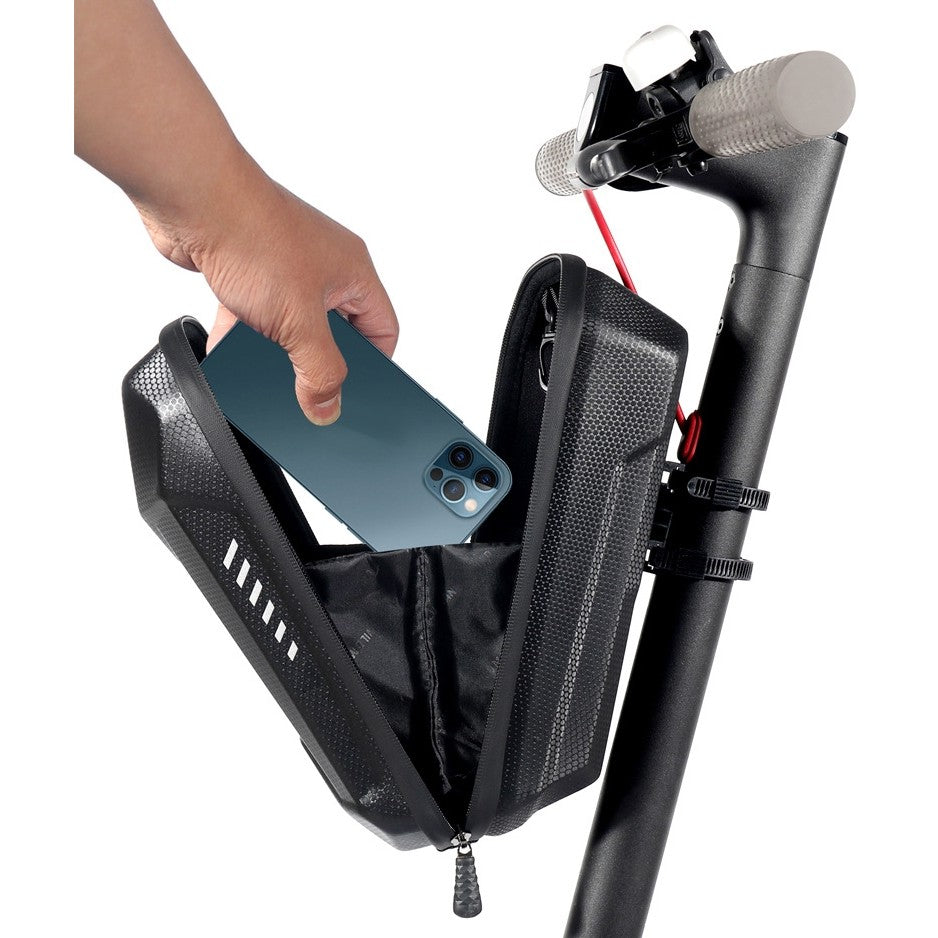 Borseta pentru bicicleta/trotineta Vivimall, spatiu de depozitare, antisoc, waterproof, cu fermoar, 3L, material carbon si plastic dur, pentru trotineta electrica scuter, bicicleta, negru - vivimall.ro