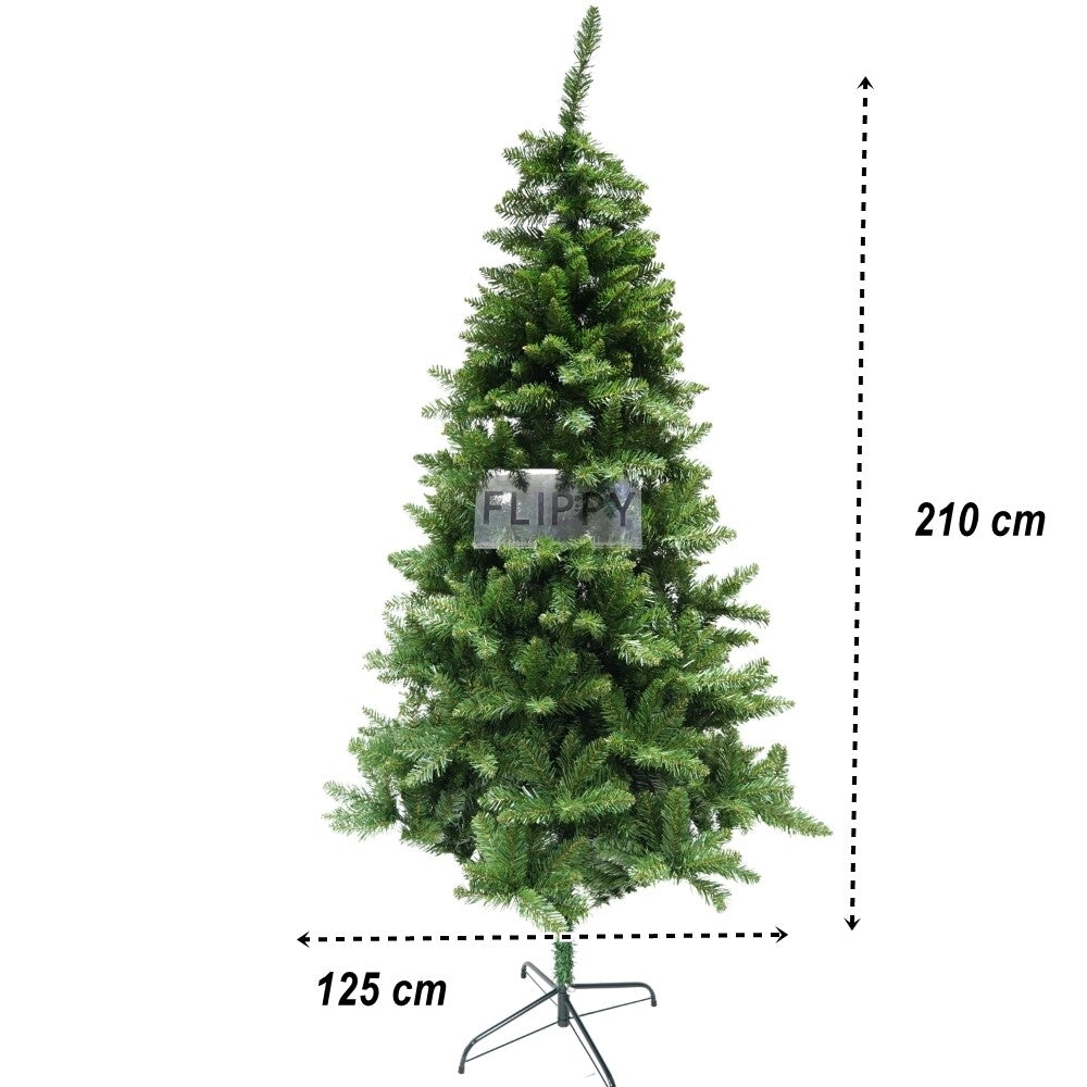 Brad artificial de Craciun, clasic, pentru interior/exterior, inaltime 210 cm, diametru 125 cm, 957 ramuri, Vivimall, verde, suport metalic inclus - vivimall.ro