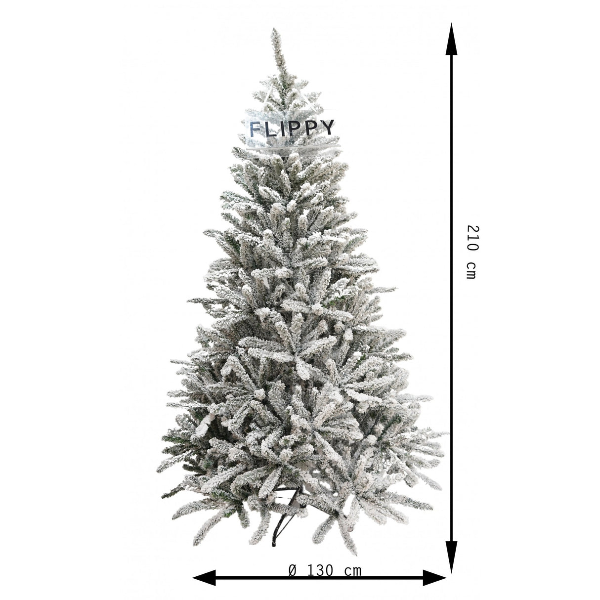 Brad Artificial de Craciun, Vivimall, 2.10 m inaltime, Verde, Pulverizat alb-tip zapada, Diametru inferior 130 cm, Interior/ Exterior - vivimall.ro