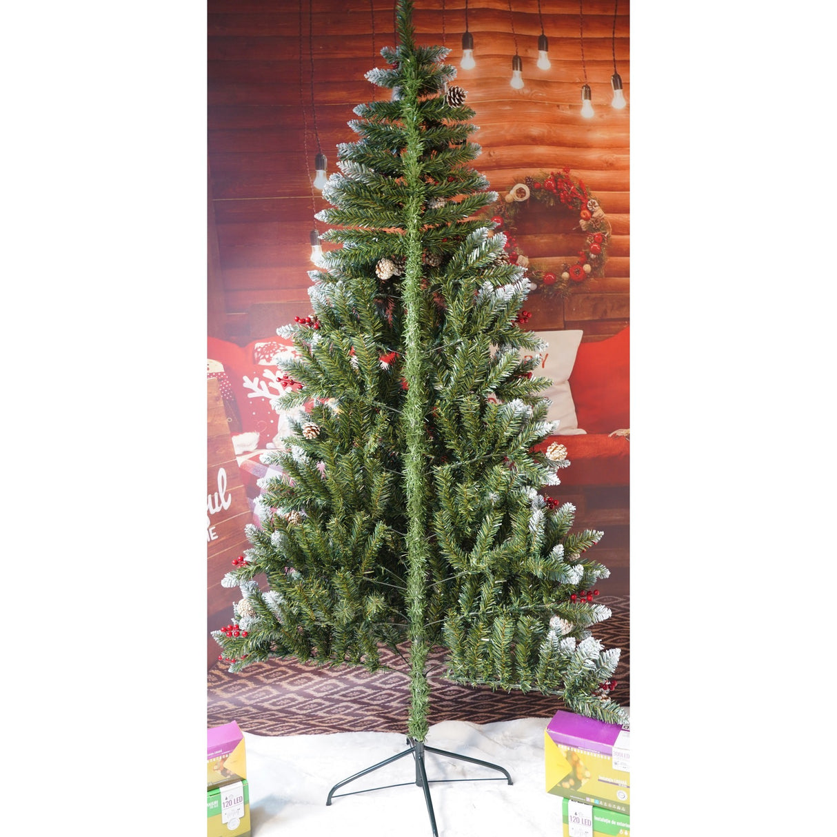 Brad Artificial de Craciun, Vivimall, Sectionat pentru Perete/ Colt, 2.10 m inaltime, Verde, Decorat, Diametru Inferior 106 cm, Interior/ Exterior - vivimall.ro