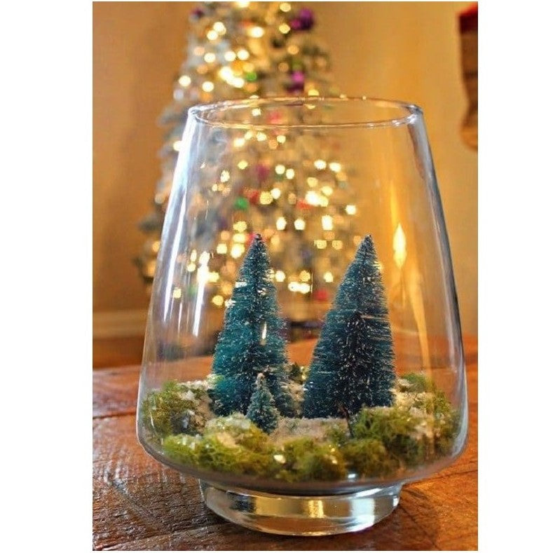 Brad artificial de craciun, ornament pentru masa, pe suport lemn, 20 cm inaltime, Verde inzapezit - vivimall.ro