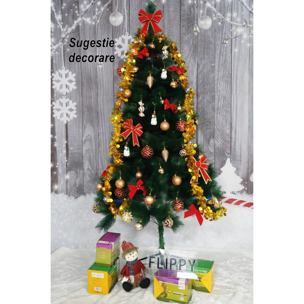 Brad artificial de Craciun tip pin, clasic, pentru interior/exterior, inaltime 150 cm, Vivimall, verde, suport metalic inclus - vivimall.ro