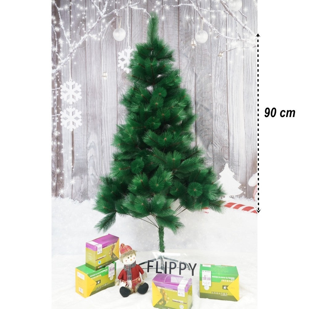 Brad artificial de Craciun tip pin, clasic, pentru interior/exterior, inaltime 90 cm, Vivimall, verde, suport de plastic inclus - vivimall.ro