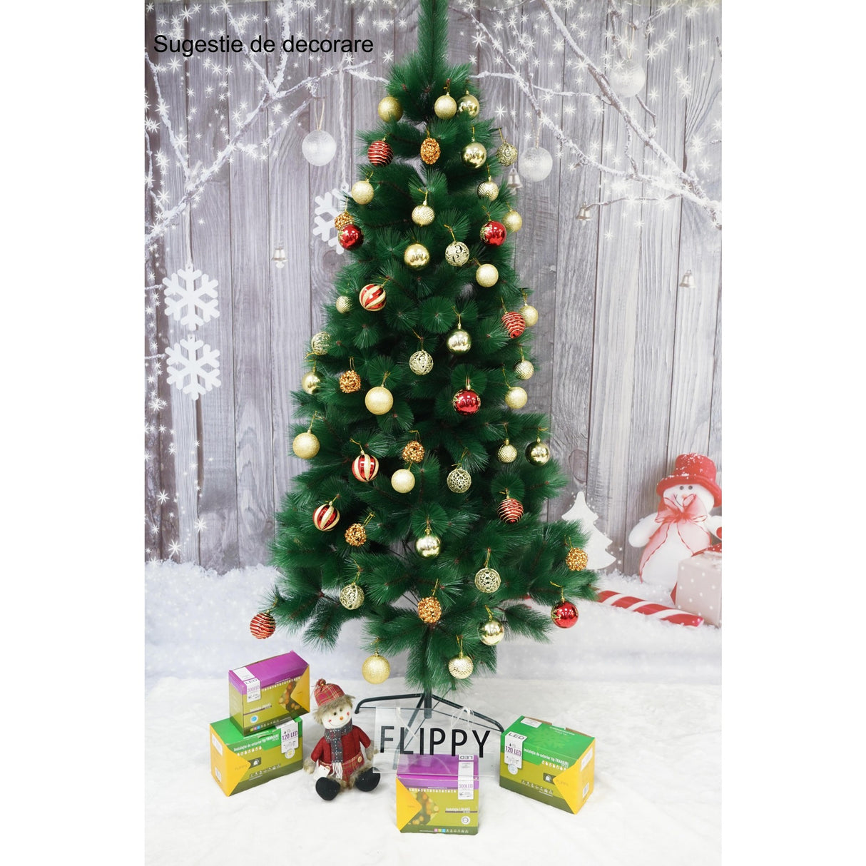 Brad artificial de Craciun tip pin, inaltime 210 cm, diametru 115 cm, 350 ramuri cu ace 3D 12 cm, Vivimall, verde, suport metalic inclus - vivimall.ro