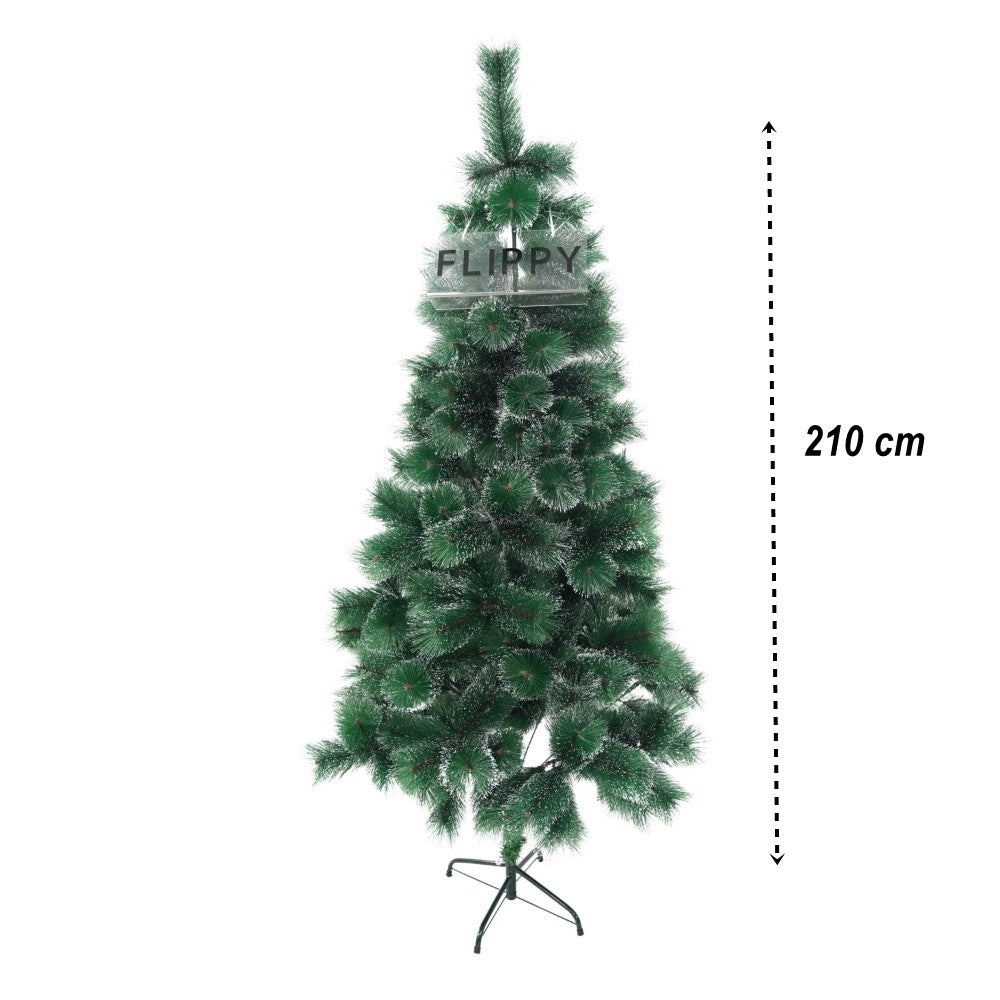 Brad artificial de Craciun tip pin nins, pentru interior/exterior, inaltime 210 cm, Vivimall, verde, suport metalic inclus - vivimall.ro