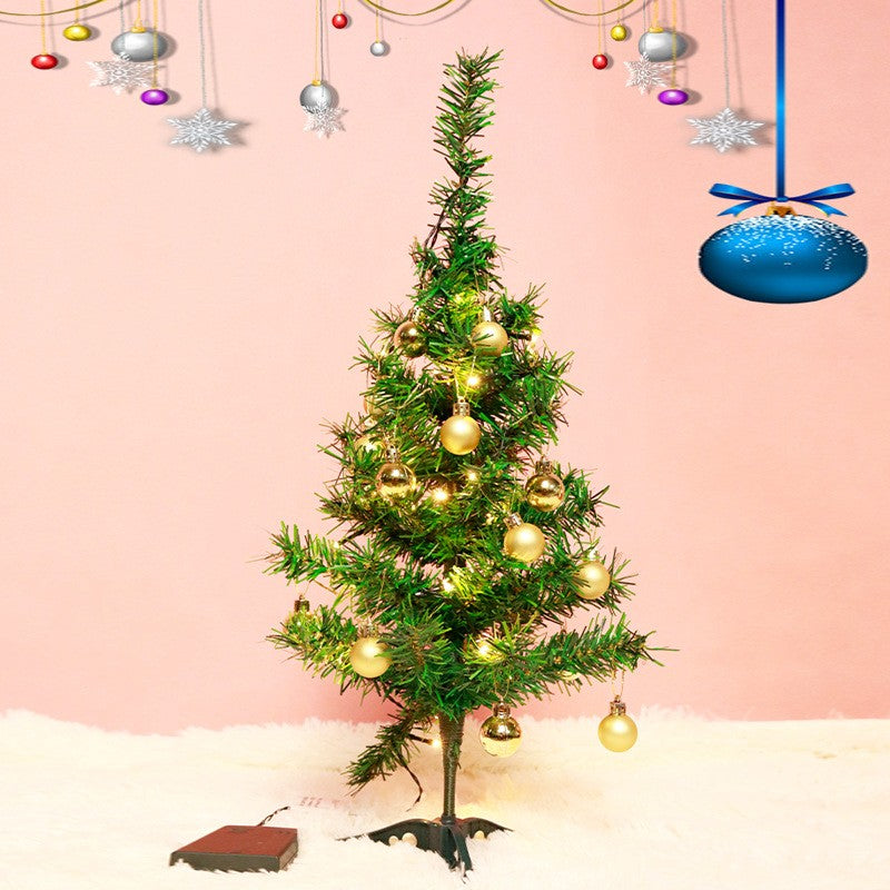 Brad Artificial Impodobit, 60 cm, suport plastic, cu instalatie luminoasa 20 LED alb cald + 20 globuri aurii incluse, Vivimall - vivimall.ro