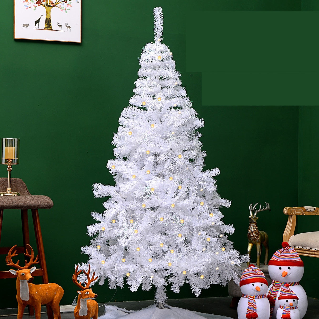 Brad de Craciun artificial cu suport inclus Vivimall, 210 cm, 800 ramuri/varfuri, material plastic, suport clasic, fara iluminare, utilizat pentru interior/exterior, alb - vivimall.ro