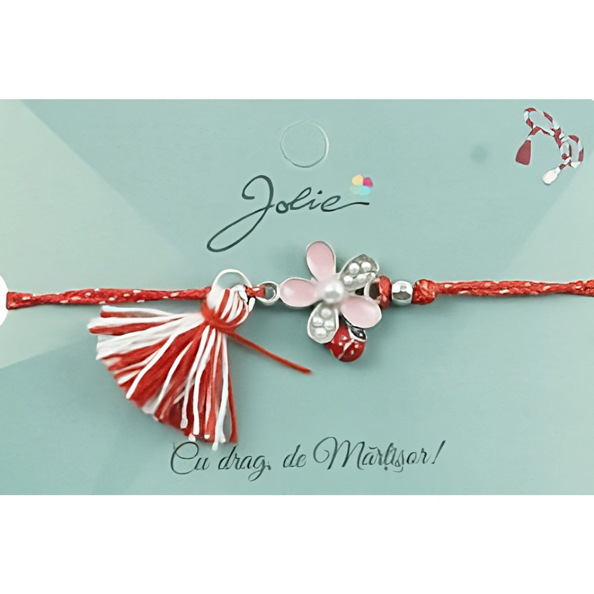 Bratara Jolie Ciucure Floare Roz cu Perla - vivimall.ro