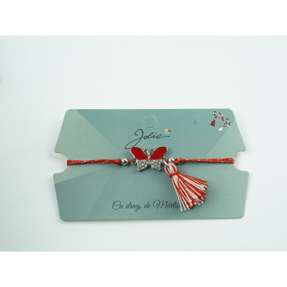 Bratara Jolie cu Ciucure Fluture Alb-Rosu - vivimall.ro