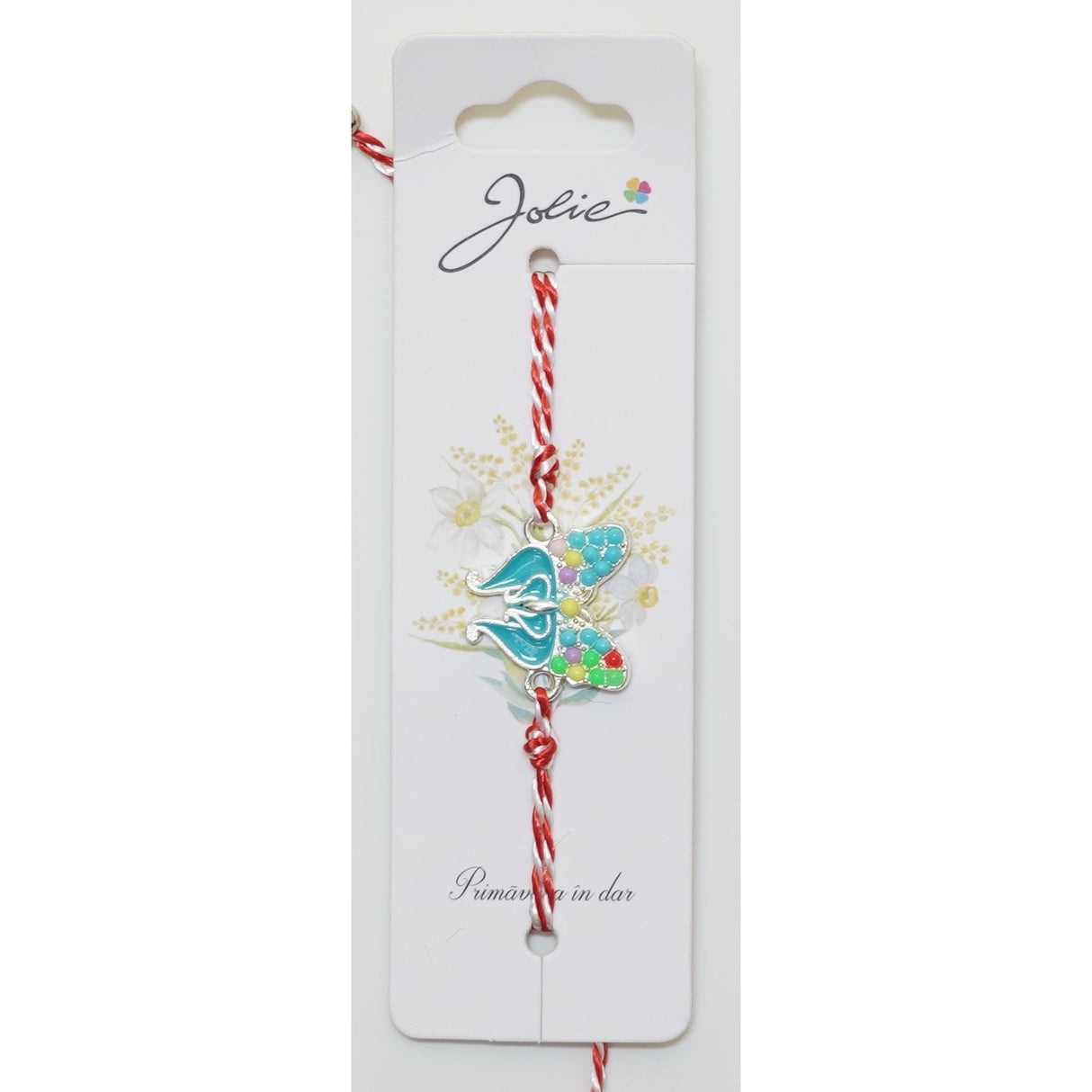 Bratara cu Snur Alb- Rosu Fluture Pietre si Email - vivimall.ro