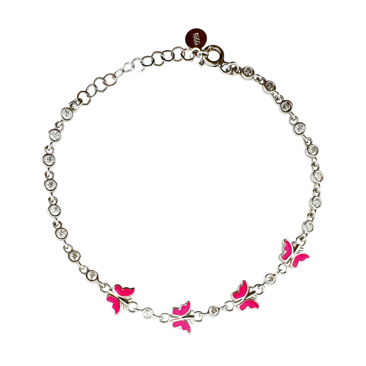 Bratara pentru Copii, Jolie, Argint 925, Model Fluture, cu Email si Zirconiu, 22 cm/4.4g Argintiu/Rosu aprins - vivimall.ro
