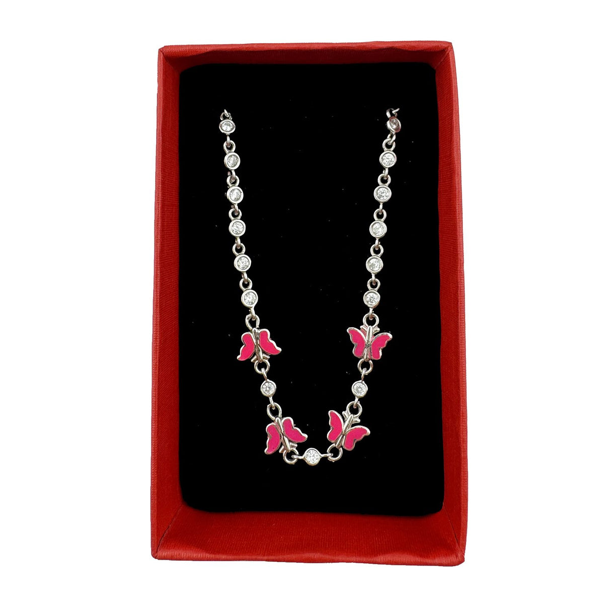 Bratara pentru Copii, Jolie, Argint 925, Model Fluture, cu Email si Zirconiu, 22 cm/4.4g Argintiu/Rosu aprins - vivimall.ro