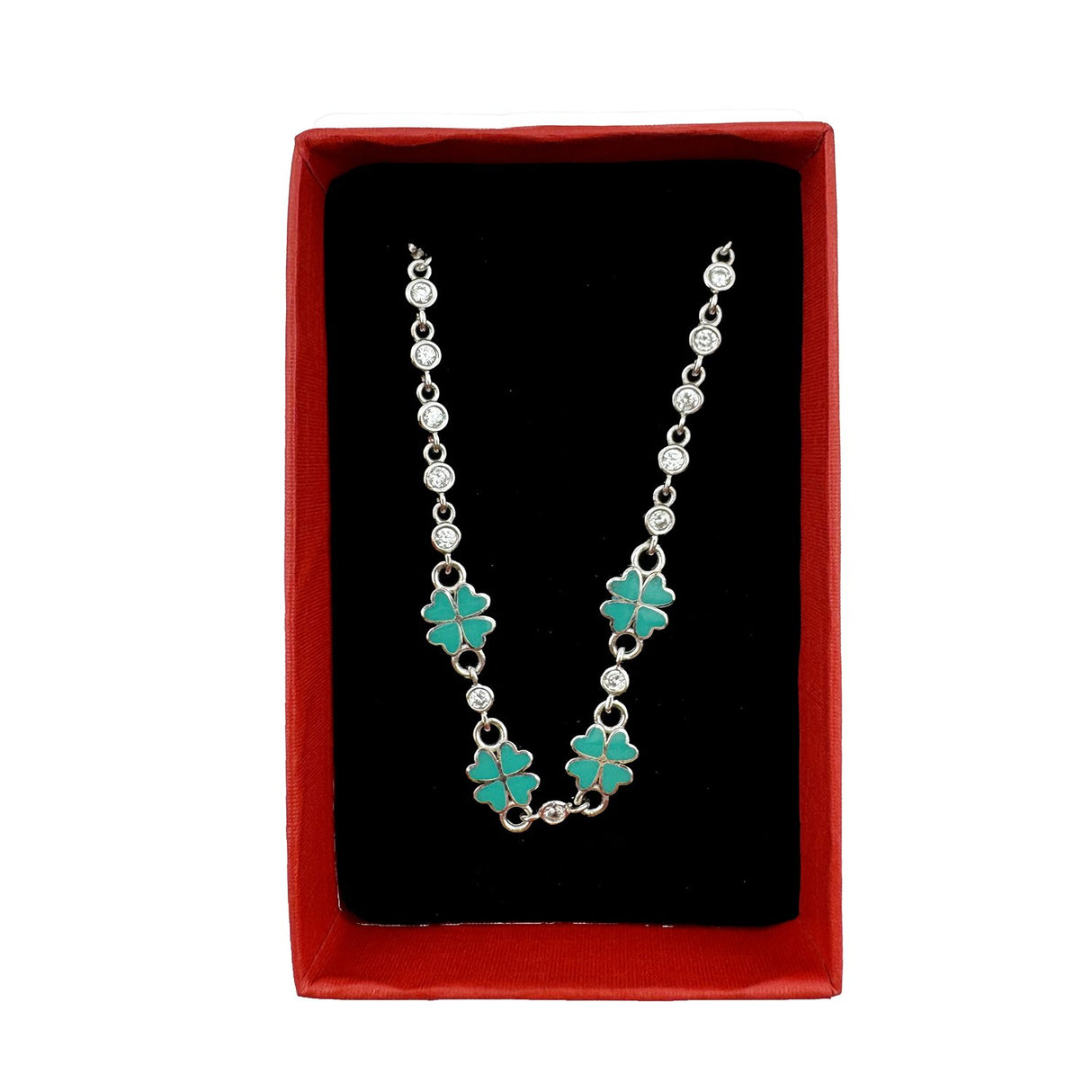 Bratara pentru Copii, Jolie, Argint 925, Model Trifoi, cu Email si Zirconiu, 22 cm/4.4g Argintiu/Verde - vivimall.ro