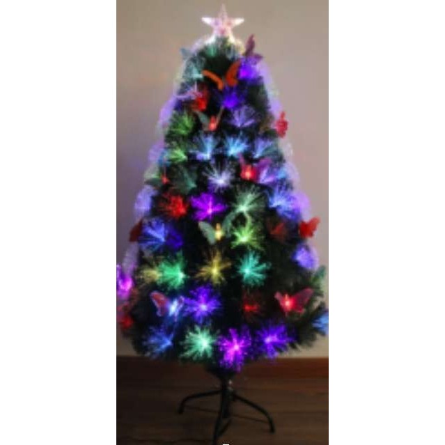 Brazi de Craciun cu fibra optica colorata cu fluturasi - 150cm - vivimall.ro