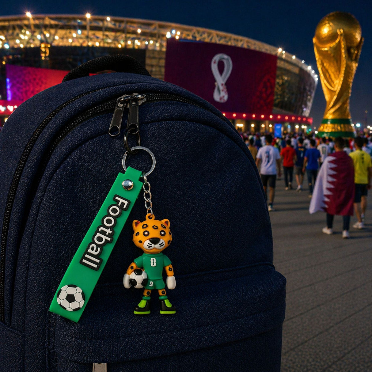 Breloc Flippy model Leopard verde pe ghiozdan, accesoriu sportiv pentru copii și adulți