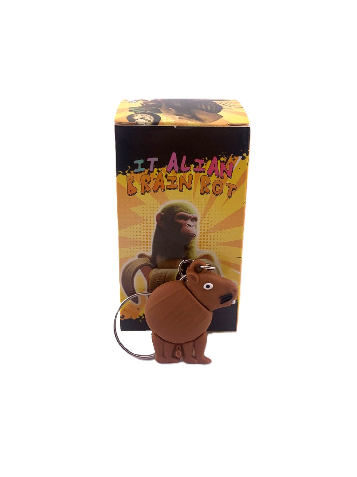 Breloc de Chei din Silicon, Flippy, Figurina Brainrot Capybara, 4 cm, Maro - vivimall.ro