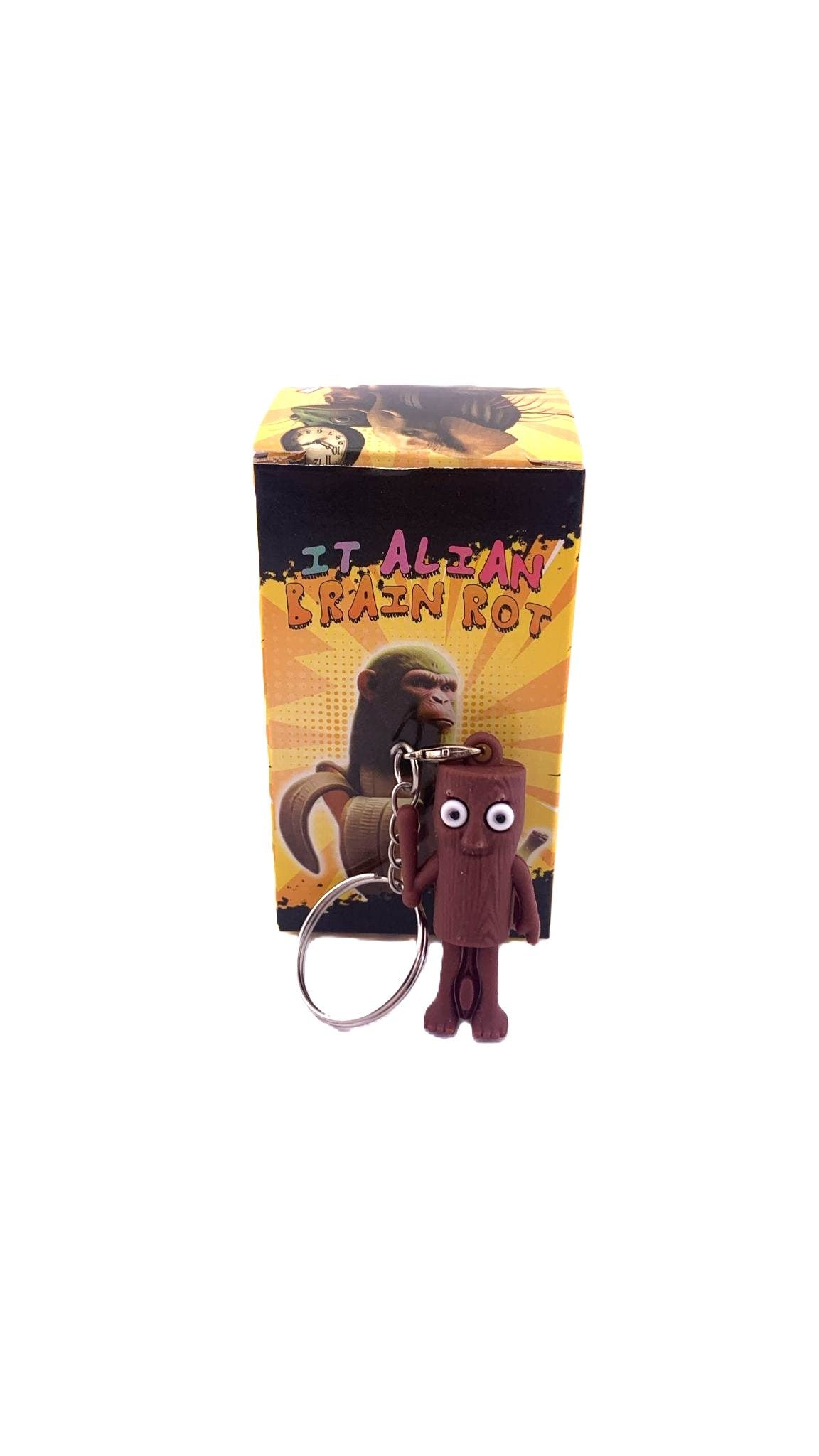 Detaliu textură silicon maro breloc Flippy figurină Tung Tung Sahur Brainrot, 4 cm