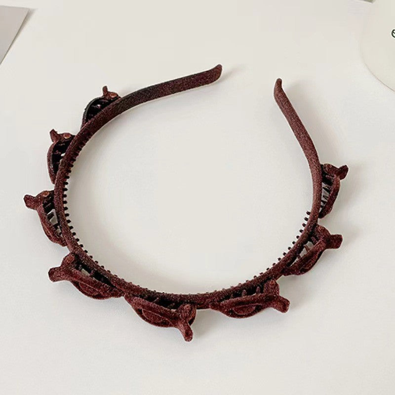 Bentita de Par pentru Femei, Vivimall, Agrafa Stil Coreean, Accesoriu pentru Par cu Textura MultiStrat, 13 x 11.5 cm, Coffee - vivimall.ro