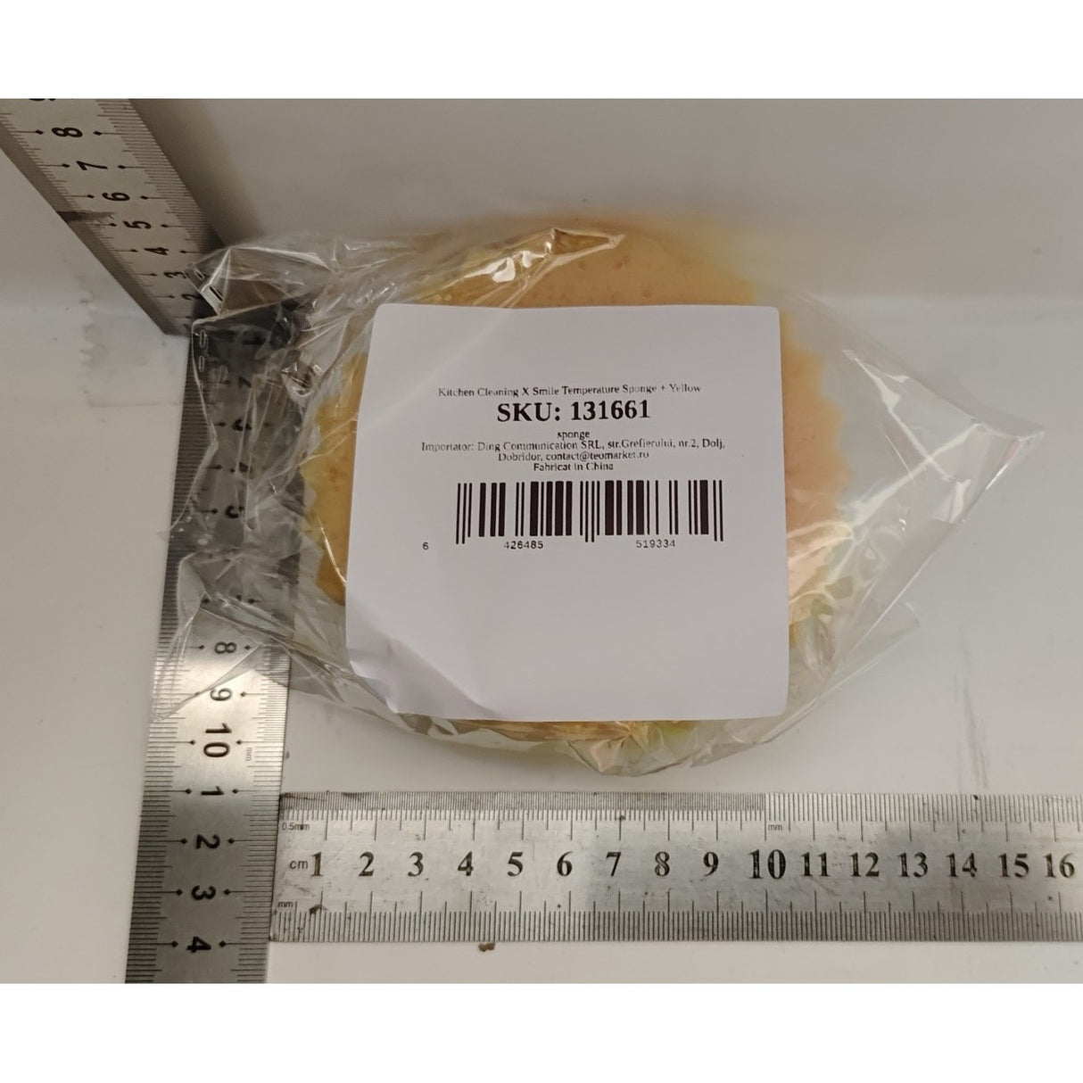 Burete de Vase, Vivimall, Rotund, din Burete PU, Model Smiley Face, Doua Fete, 10 x 4 cm, Galben - vivimall.ro