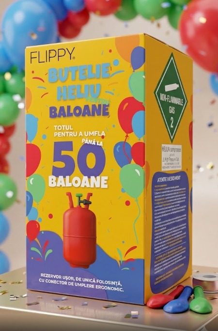 Butelie heliu Flippy de unică folosință, 13L, culoare roșu, vedere frontală completă