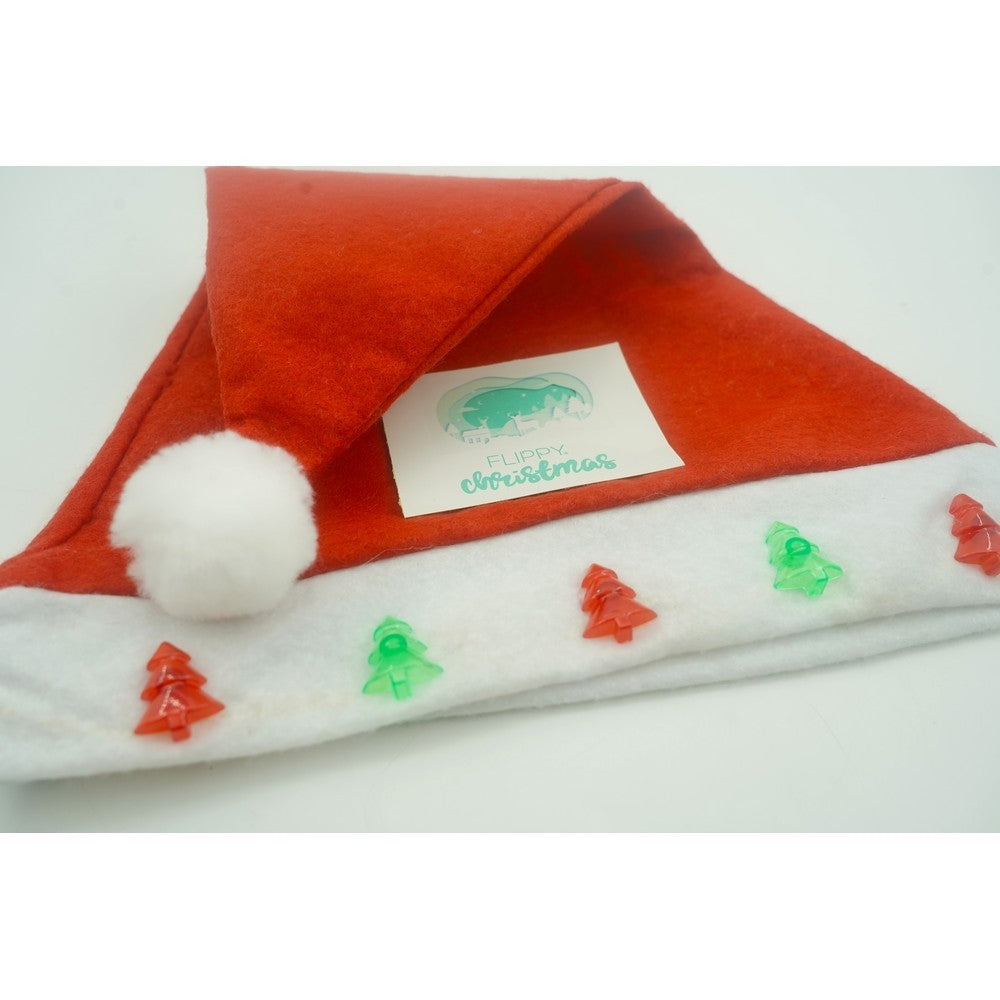 Caciulita de Mos Craciun,Flippy, cu braduti ,led si muzica, rosie, marime universala, poliester - vivimall.ro