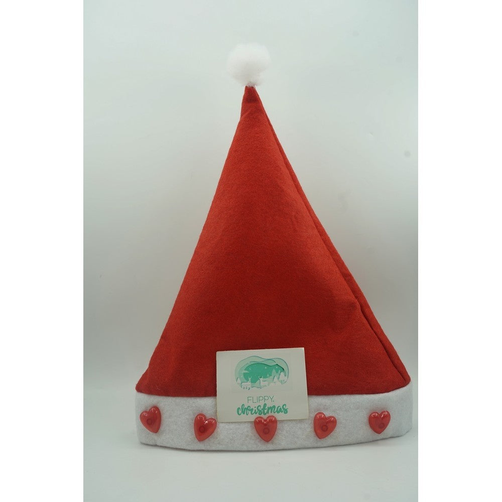 Caciulita de Mos Craciun,Vivimall, cu inimi ,led si muzica, rosie, marime universala, poliester - vivimall.ro