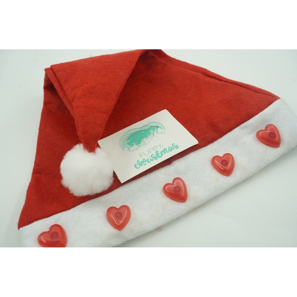 Caciulita de Mos Craciun,Vivimall, cu inimi ,led si muzica, rosie, marime universala, poliester - vivimall.ro