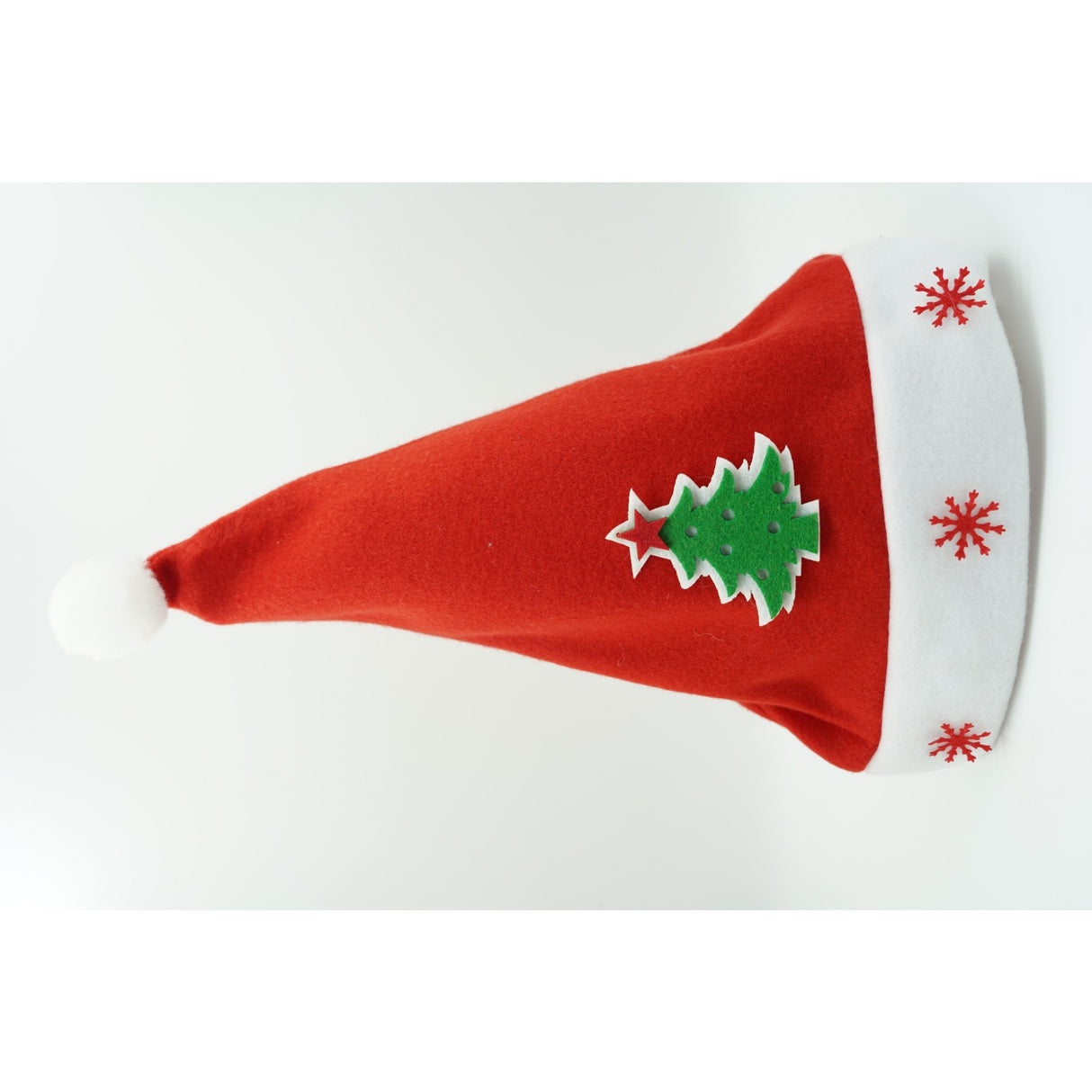 Caciulita de Mos Craciun, Vivimall,cu model de Brad si ornament fulg de nea, rosie, marime universala, material textil - vivimall.ro