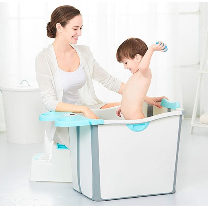 Cada Pliabila pentru Baie, Vivimall, din PP+TPE, pentru Copii +6 Luni, Model Ursulet, Scaun de Interior, Detasabil, 82 x 50 x 54 cm, Albastru - vivimall.ro