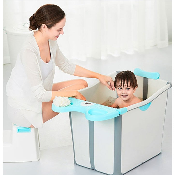 Cada Pliabila pentru Baie, Vivimall, din PP+TPE, pentru Copii +6 Luni, Model Ursulet, Scaun de Interior, Detasabil, 82 x 50 x 54 cm, Albastru - vivimall.ro