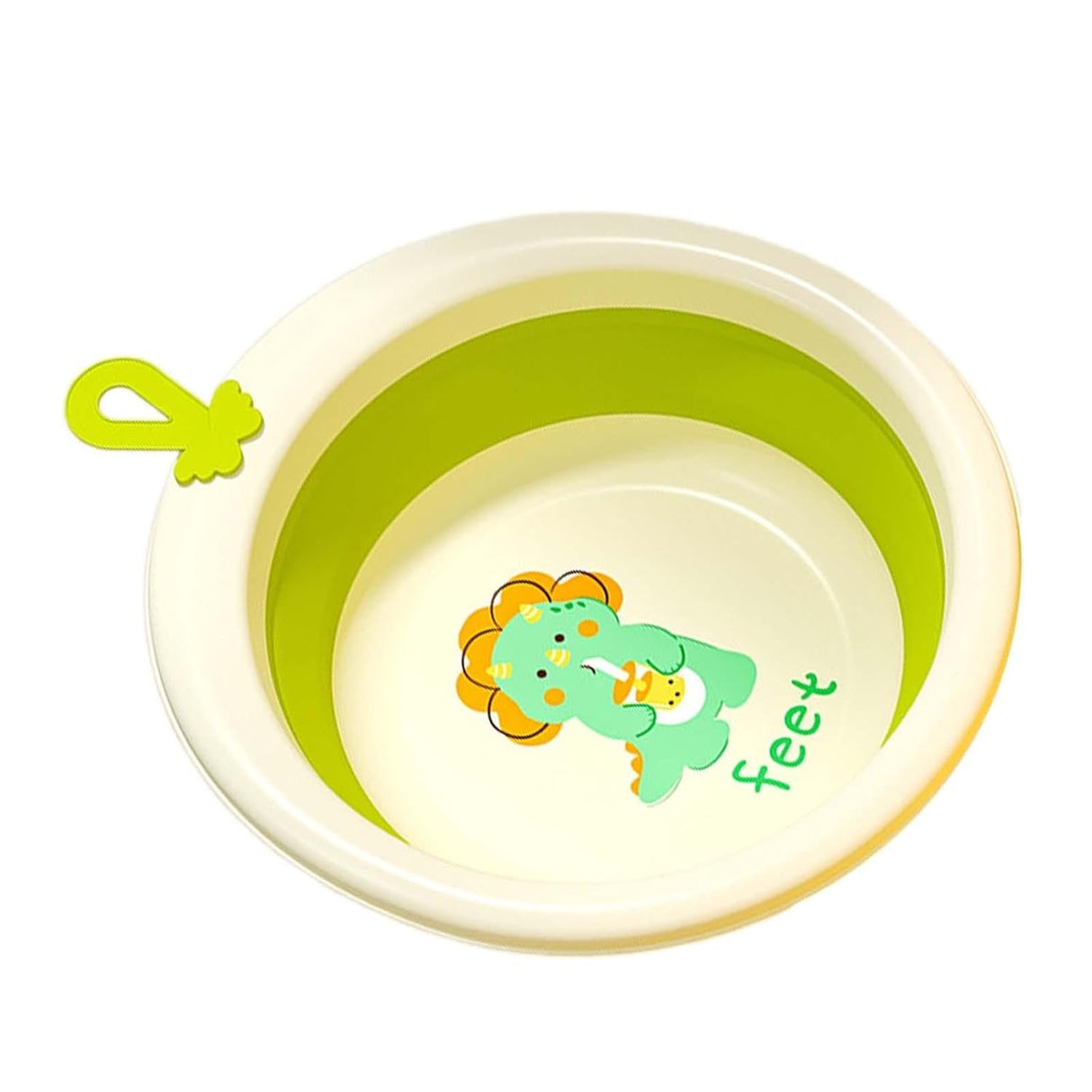 Cada Pliabila pentru Baie pentru Copii, Vivimall, Cadita pentru Bebelusi, Model Rotund cu Dinozaur, Verde, 30x30x3.7 cm, 4L - vivimall.ro