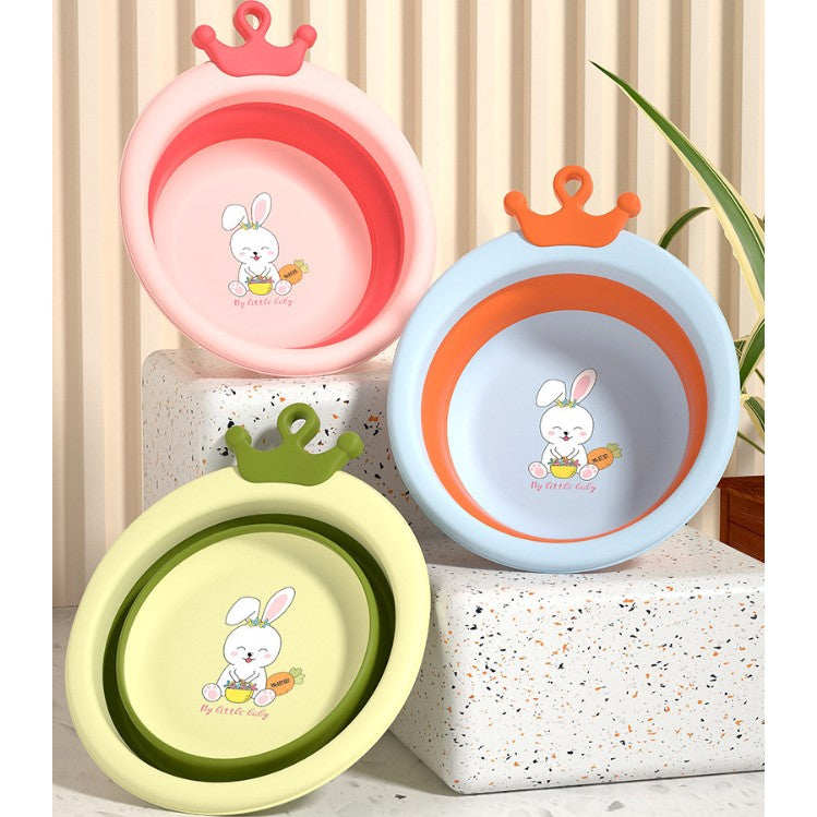 Cada Pliabila pentru Baie pentru Copii, Vivimall, Cadita pentru Bebelusi, Model Rotund cu Iepuras, Roz, 30x31x3.5 cm, 3.3 L - vivimall.ro