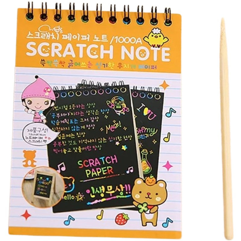 Caiet Cu Fise Razuibile Diy Magic Scratch, 12 File, Curcubeu, Creion Din Lemn, Cartonase Negre, 14.5 X 10 Cm - vivimall.ro