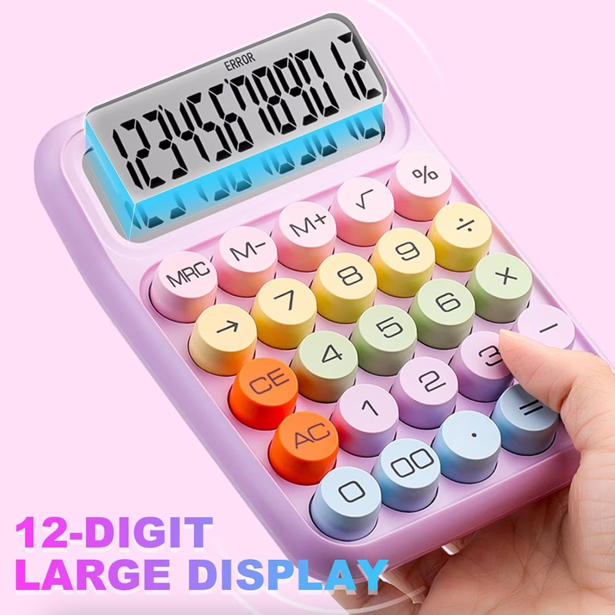 Calculator Electronic pentru Copii, Flippy, Calculator Dragut pentru Scoala Primara, Ecran mare 12 digits si Tastatura Mecania, 16 x 11 x 2 cm, Roz - vivimall.ro