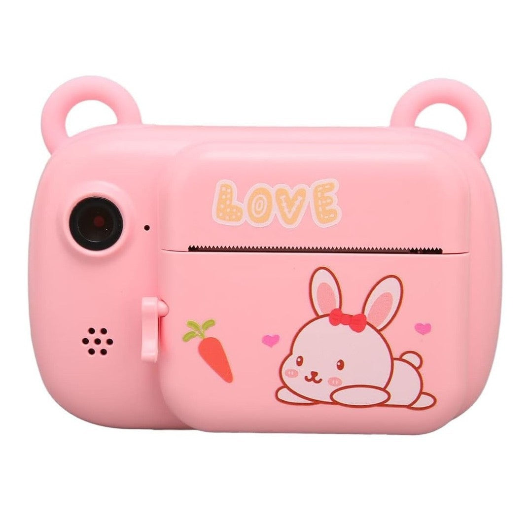 Camera Instantanee pentru Copii, Vivimall, Camera Frontala + Selfie, cu Functie de Printare, Cablu USB-C, Bluetooth, Compatibil iOS/Android, Imprimare APP, Model Iepure Love, Roz - vivimall.ro