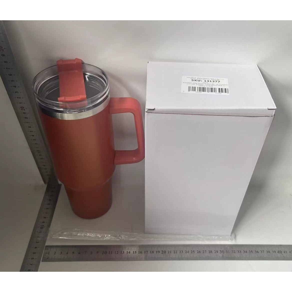 Cana Termos din Plastic, Vivimall, pentru Bauturi Calde si Reci, cu Maner, 9.9x9.9x27 cm, Portocaliu - vivimall.ro