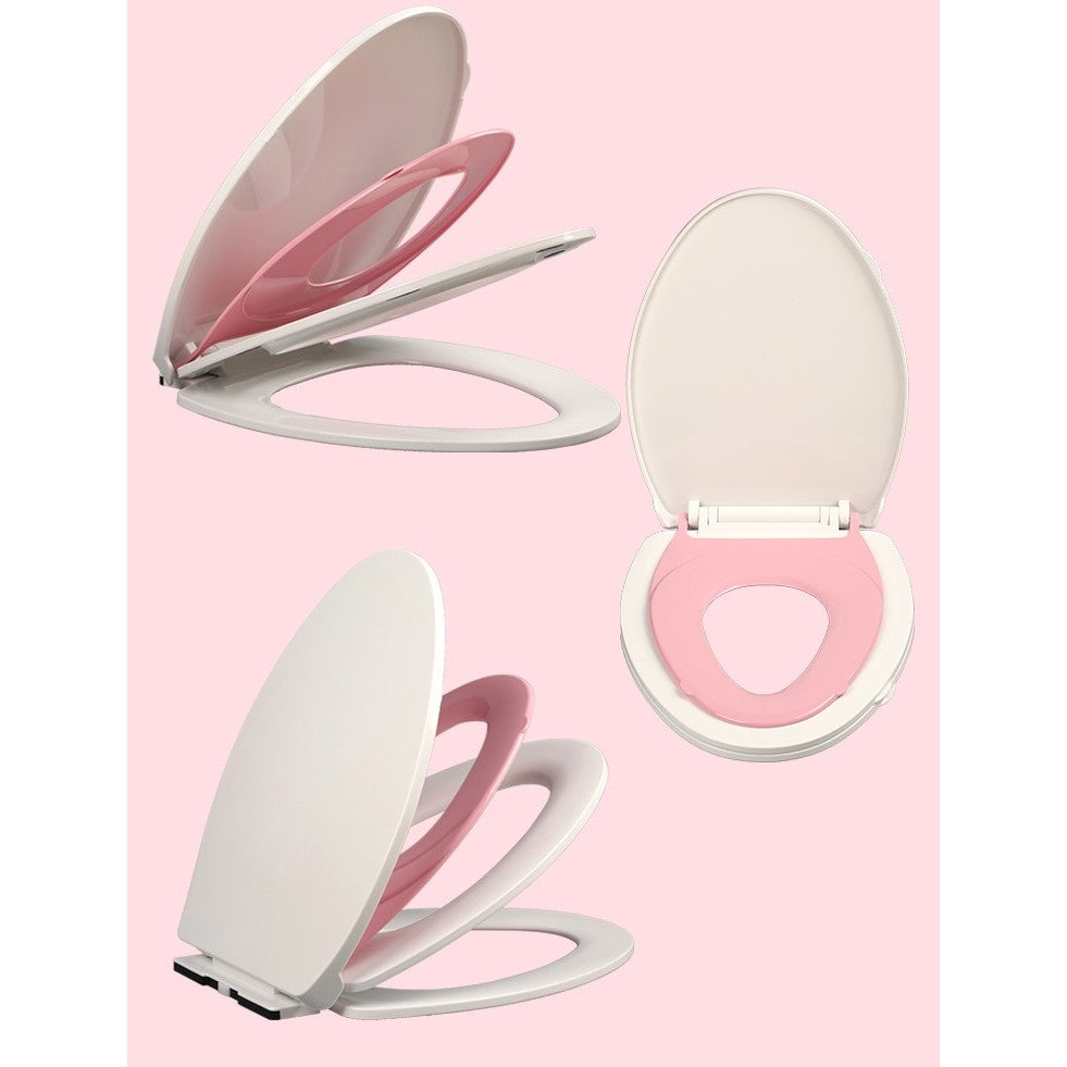 Capac de Toaleta cu Reductie 3 in 1, Vivimall, pentru Copii +3 Ani si Adulti, Coborare Lenta si Silentioasa, Instalare Usoara, din PP5 , in Forma de O, Alb/Roz - vivimall.ro